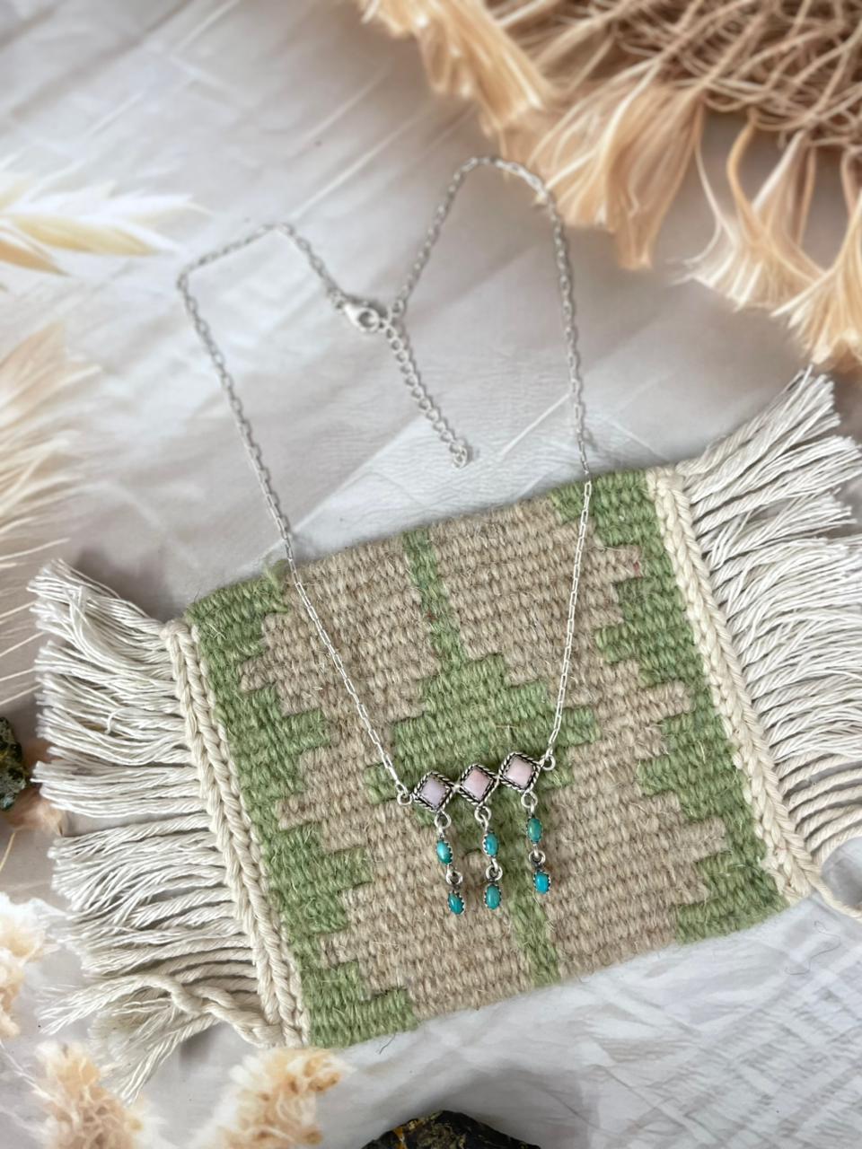 Handmade Sterling Silver Kingman with Pink Opal Necklace "Signed Nizhoni"