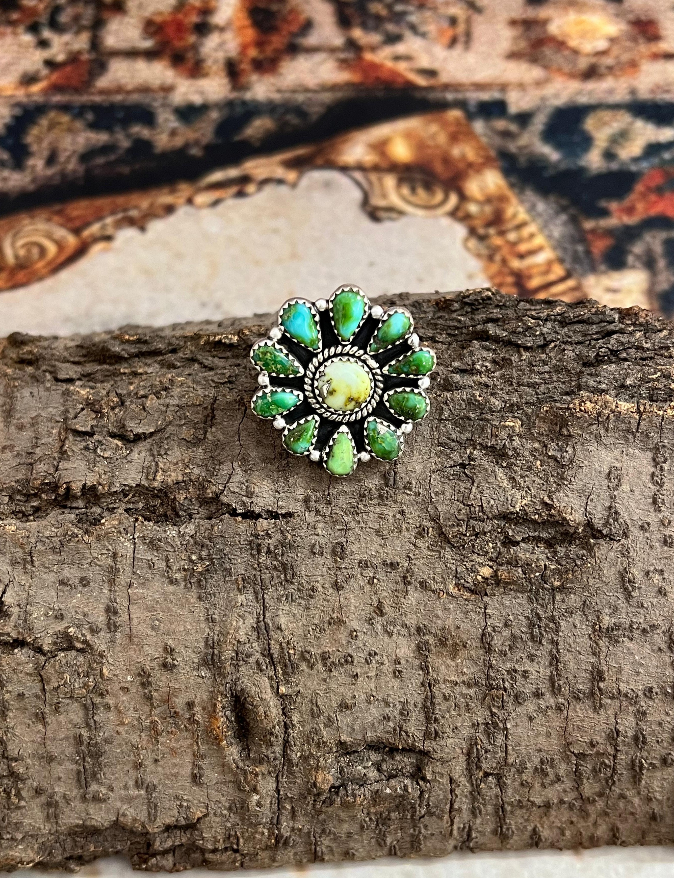 Handmade Sterling Silver Sonoran Mountain Turquoise, Palomino Turquoise Adjustable Ring, Signed Nizhoni (9)