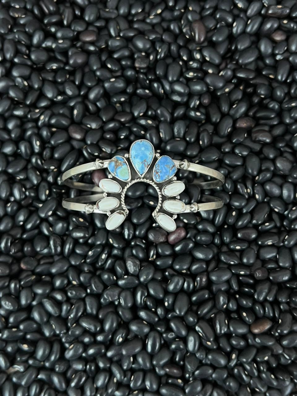 Handmade Sterling Silver Golden Hills with White Collection Bracelet "Signed Nizhoni"