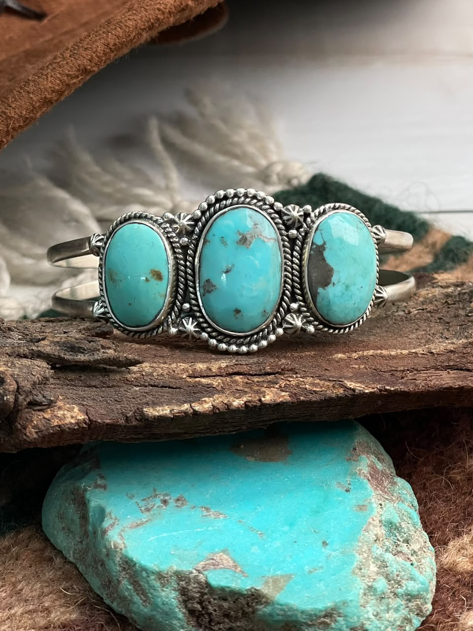 Handmade Sterling Silver Campitos Turquoise Collection: Cuff Bracelet Signed Nizhoni