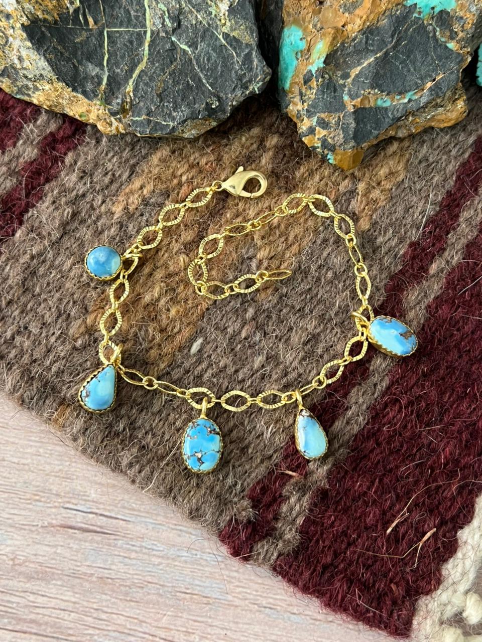 “The Golden Collection” Handmade Natural Gold-Plated Golden Hills Turquoise Bracelet