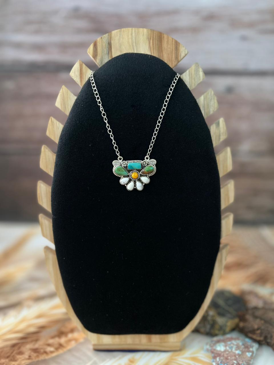 Handmade Sterling Silver Spring Collection: White Buffalo with Bumblebee & Sonoran Mountain Turquoise Necklace "Signed Nizhoni"