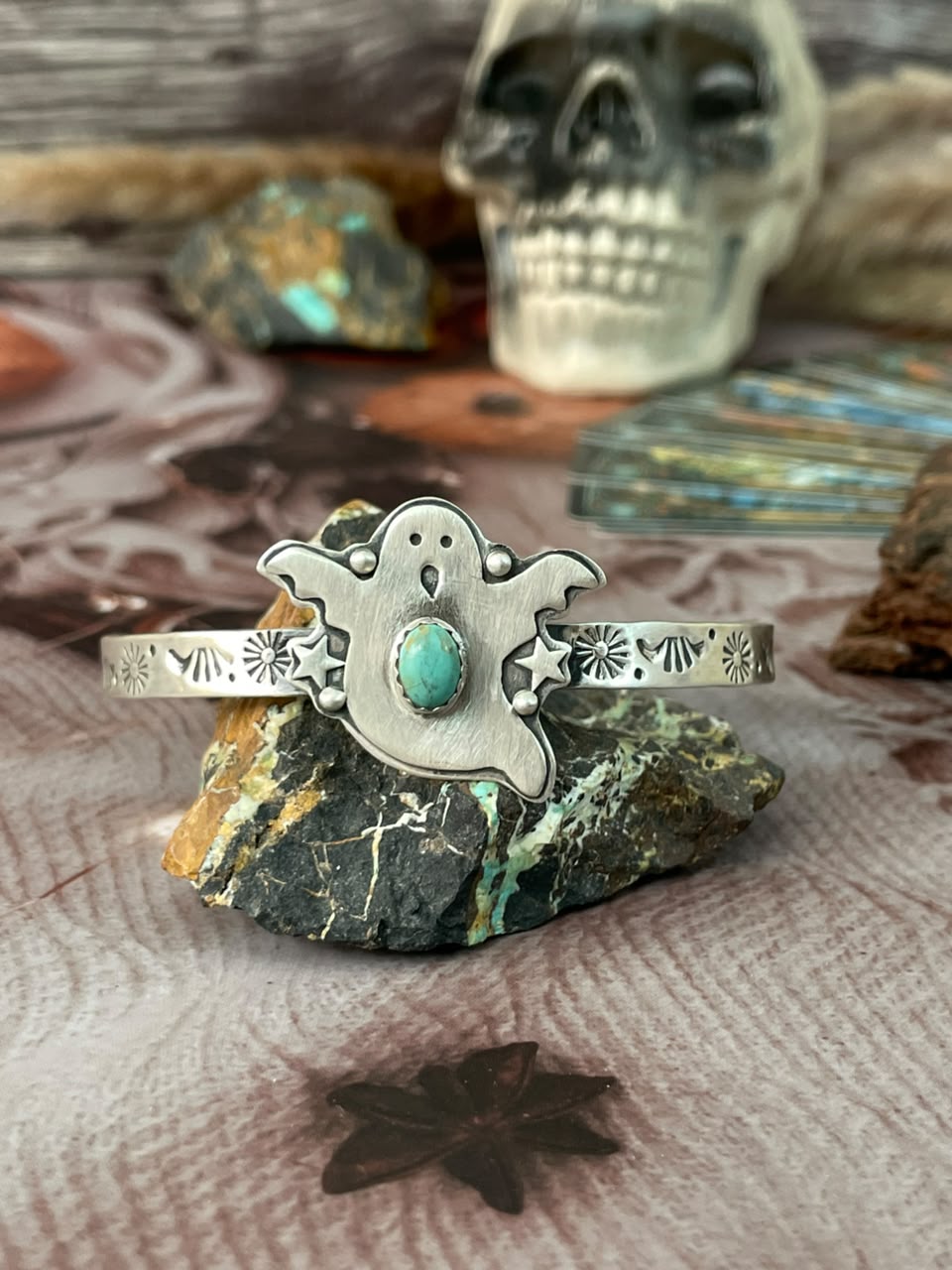 Handmade Sterling Silver Kingman Turquoise Halloween Collection: Cuff Bracelet Signed Nizhoni