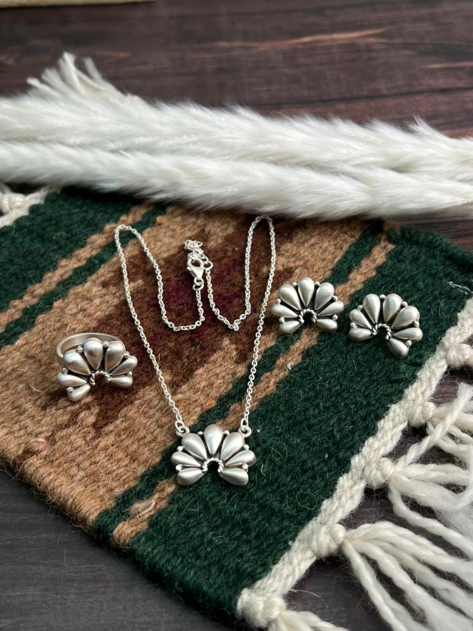 Handmade Sterling Silver Necklace Ring Earrings Set "Signed Nizhoni"