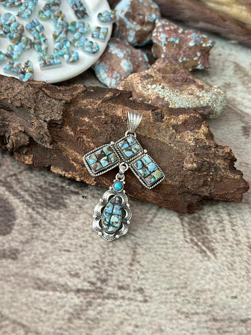 Handmade Sterling Silver Golden Hills Turquoise Cobble Collection Pendant "Signed Nizhoni"