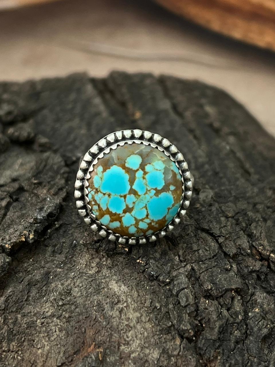 Handmade Sterling Silver Number 8 Turquoise Adjustable Ring "Signed Nizhoni"