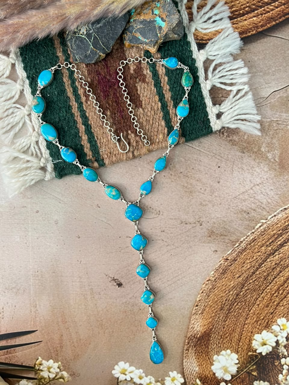 Handmade Sterling Silver Hardy Pit Collection: 'Y Shaped' Necklace Signed Nizhoni