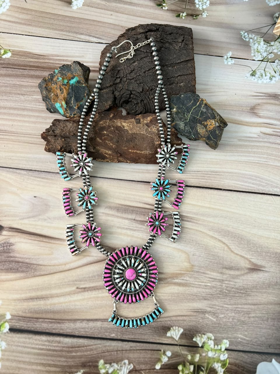 Handmade Sterling Silver Cotton Candy Beaded Necklace Signed Nizhoni