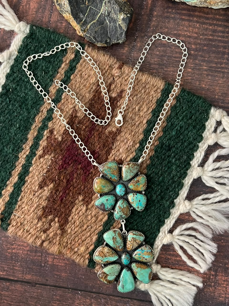 Handmade Sterling Silver Royston Turquoise Drop Necklace Signed Nizhoni
