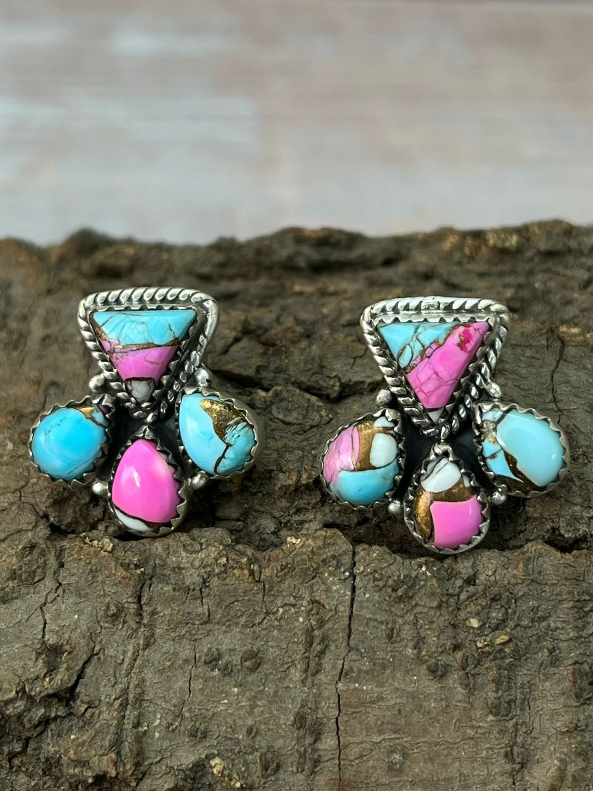 Handmade Sterling Silver Cotton Candy Post Studs Earrings "Signed Nizhoni"