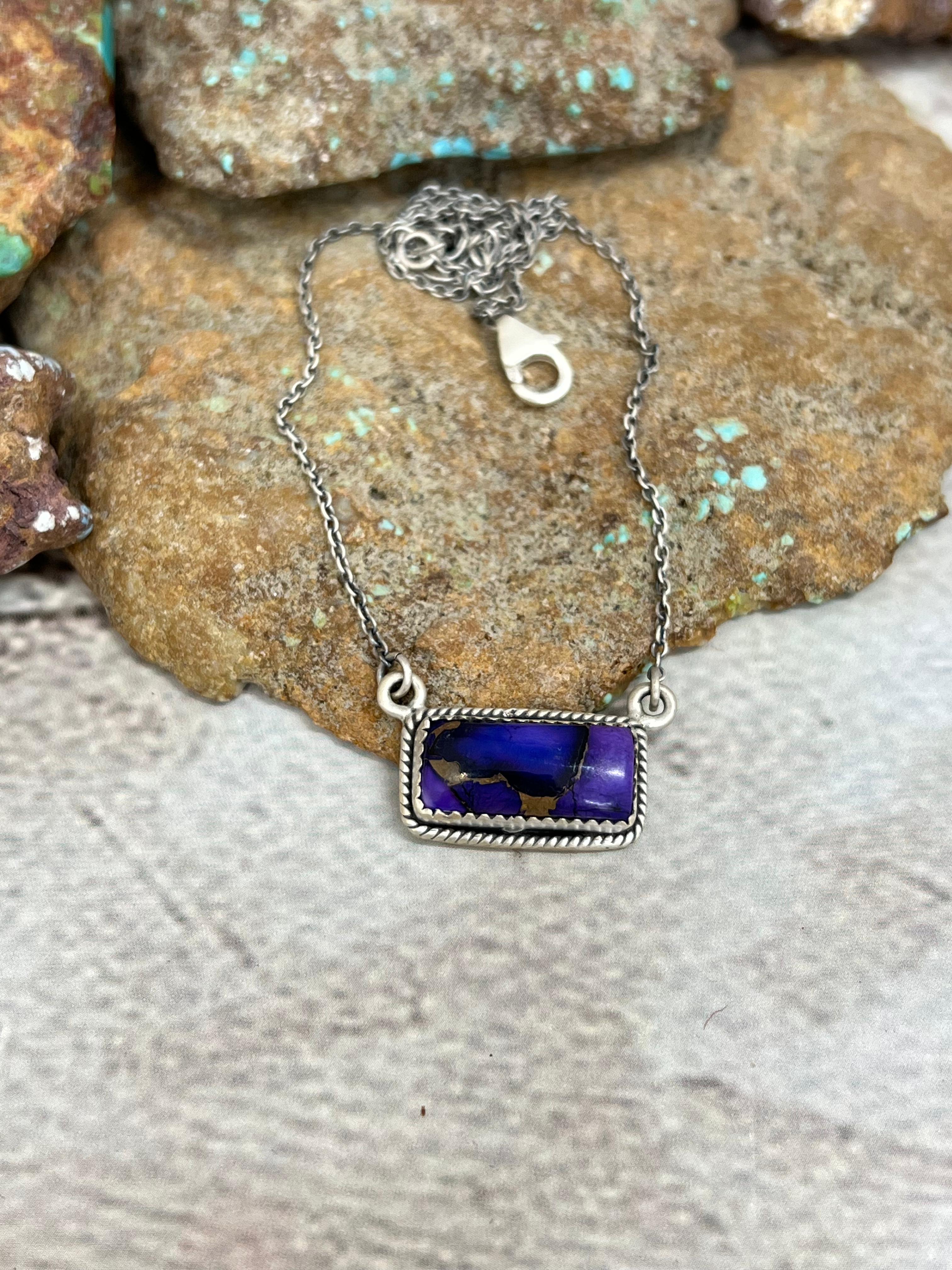 Handmade Sterling Silver Grape Dahlia Necklace with Signed Nizhoni