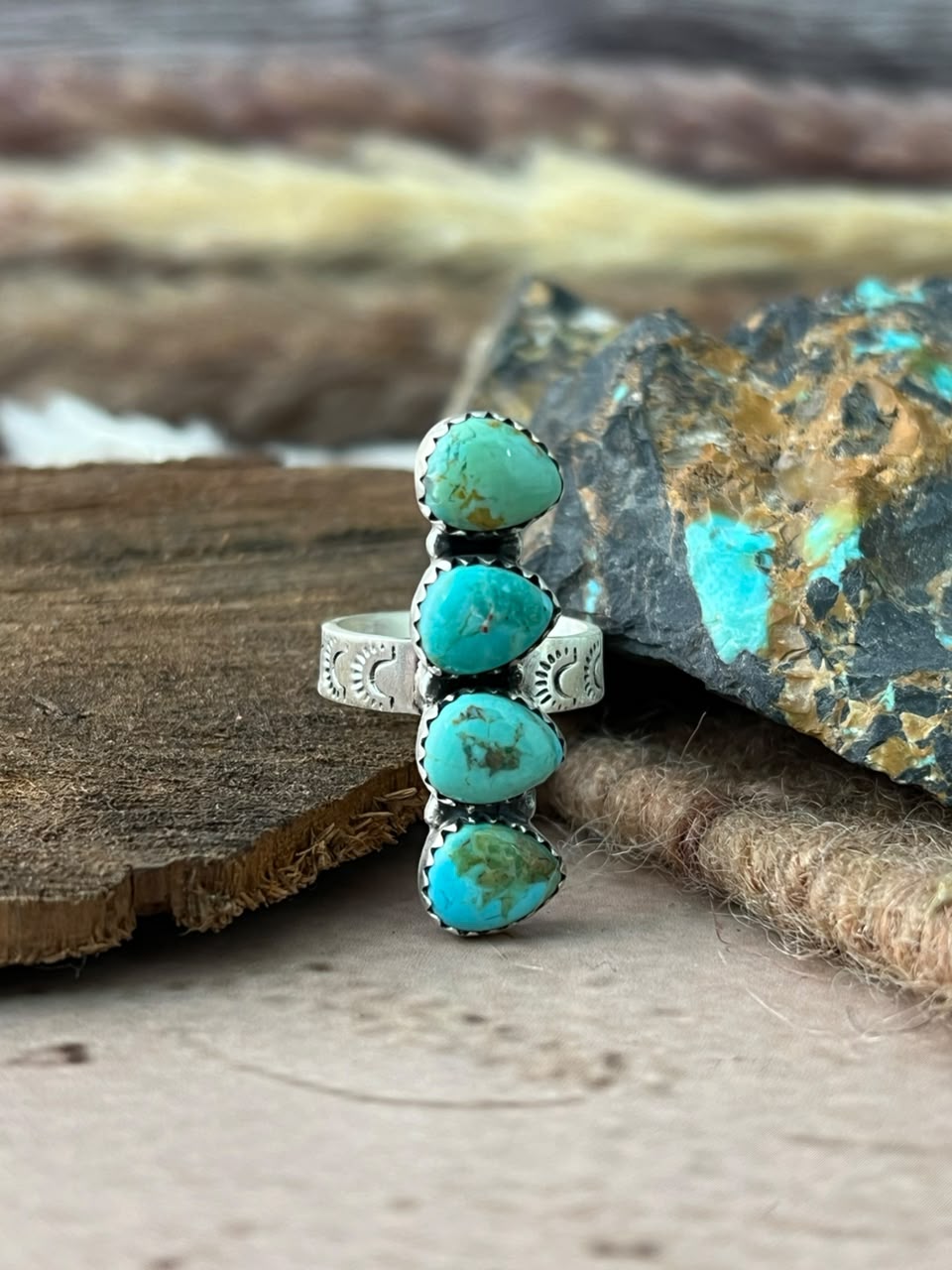 Handmade Sterling Silver Kingman Turquoise Adjustable Ring Signed Nizhoni