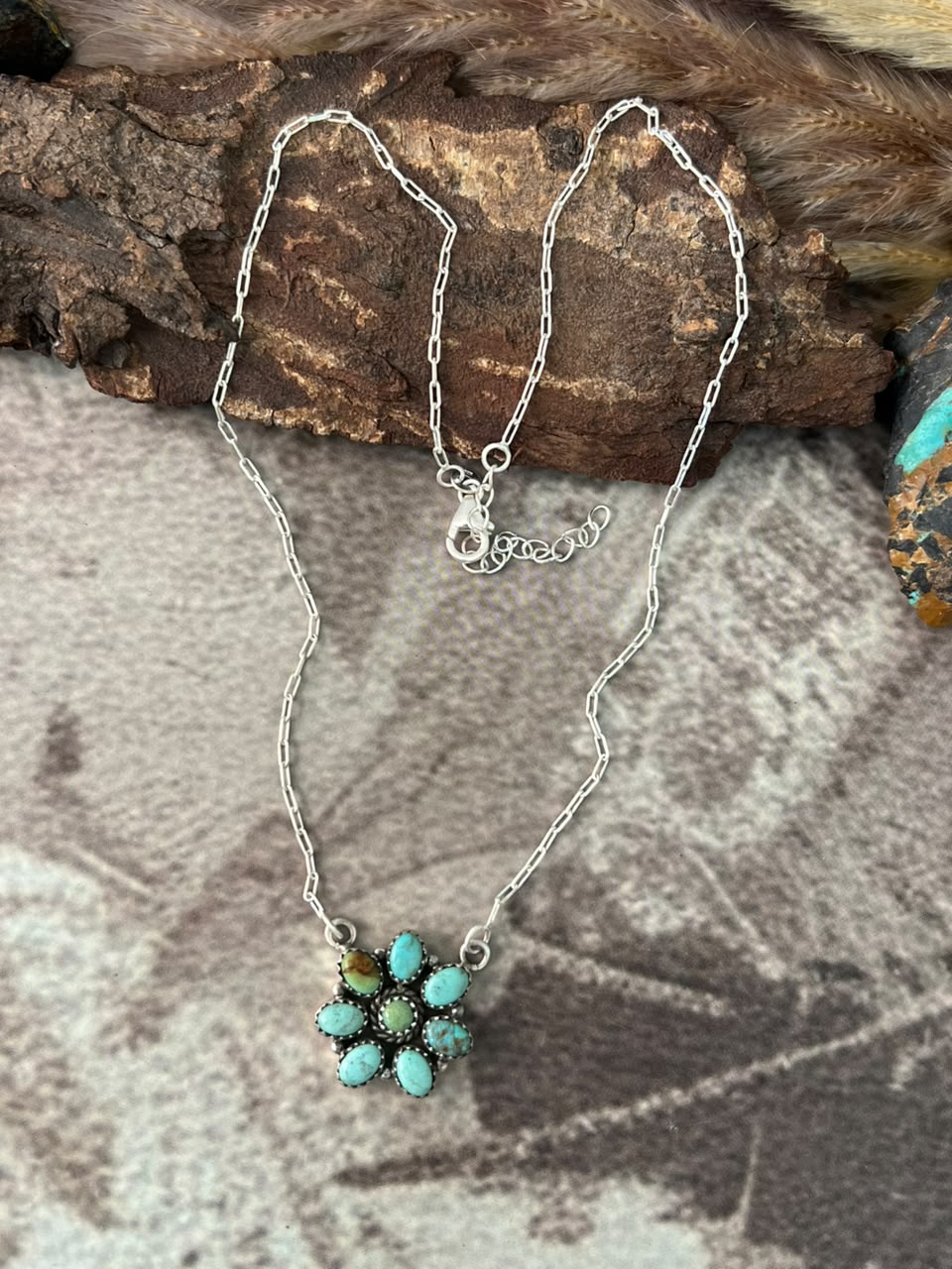 Handmade Sterling Silver Number 8 Turquoise Collection: Necklace Signed Nizhoni
