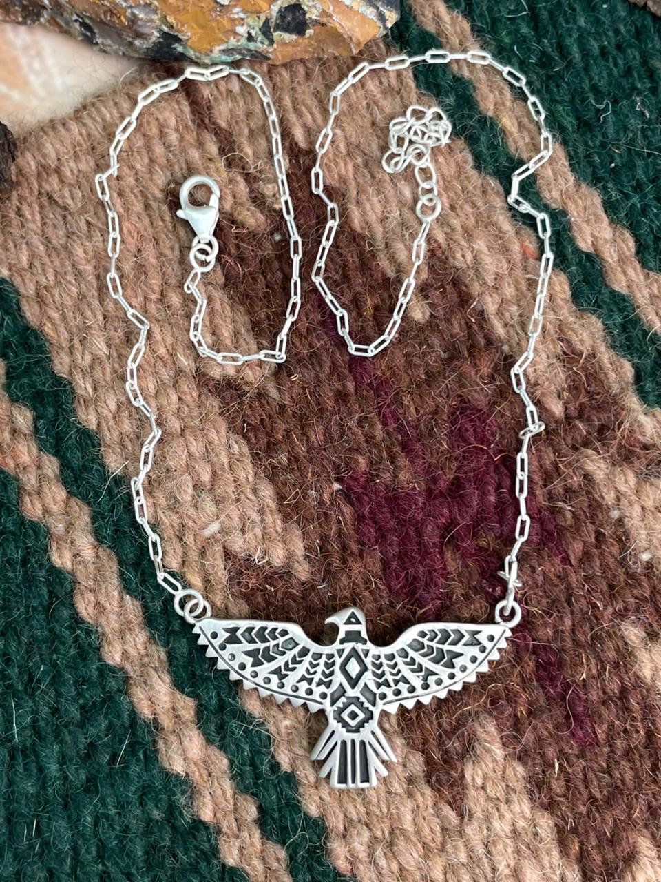 Handmade Sterling Silver ThunderBird Necklace "Signed Nizhoni" (1)