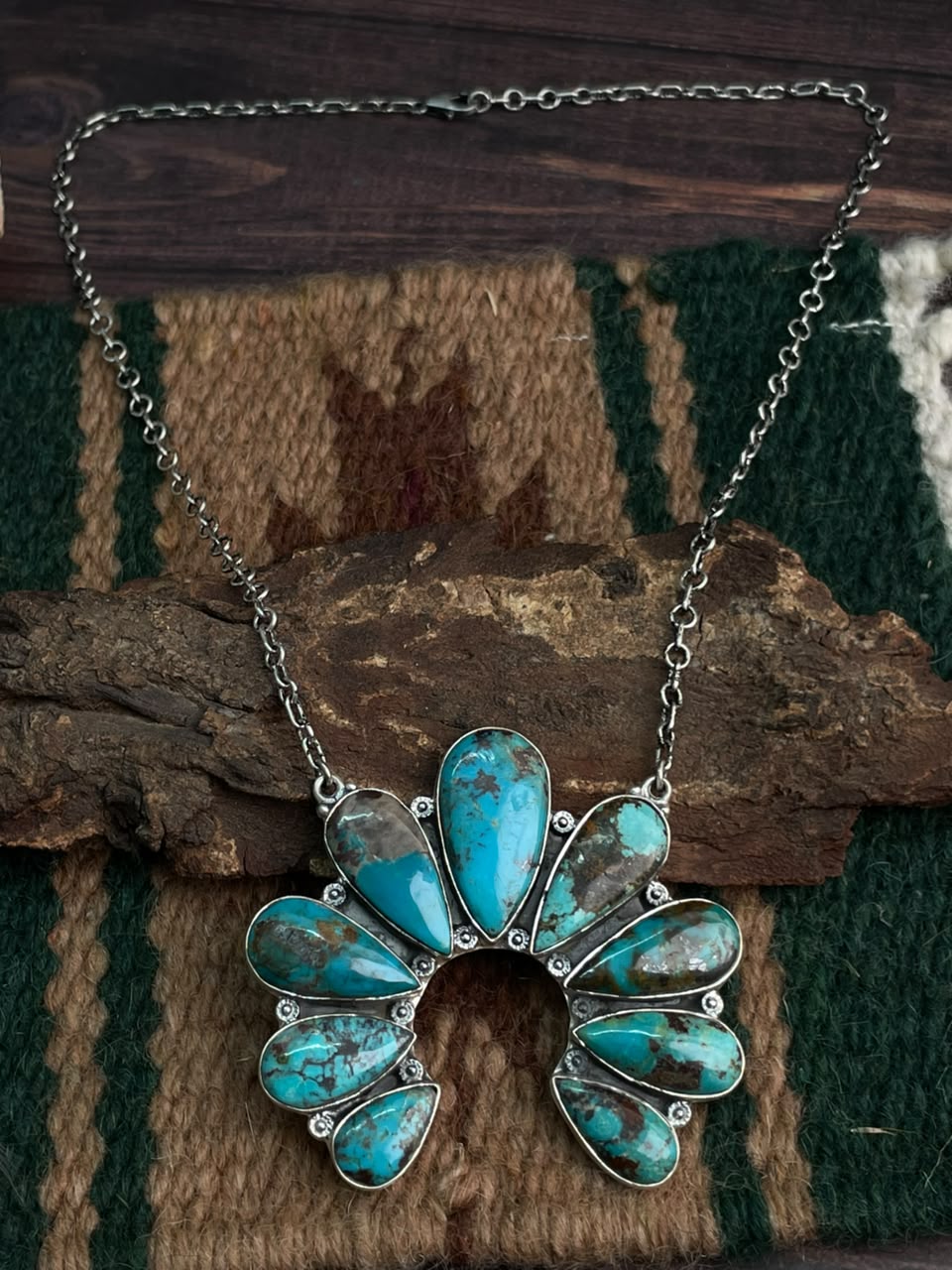 Handmade Sterling Silver Crimson Cowgirl Turquoise Collection: Naja Necklace Signed Nizhoni