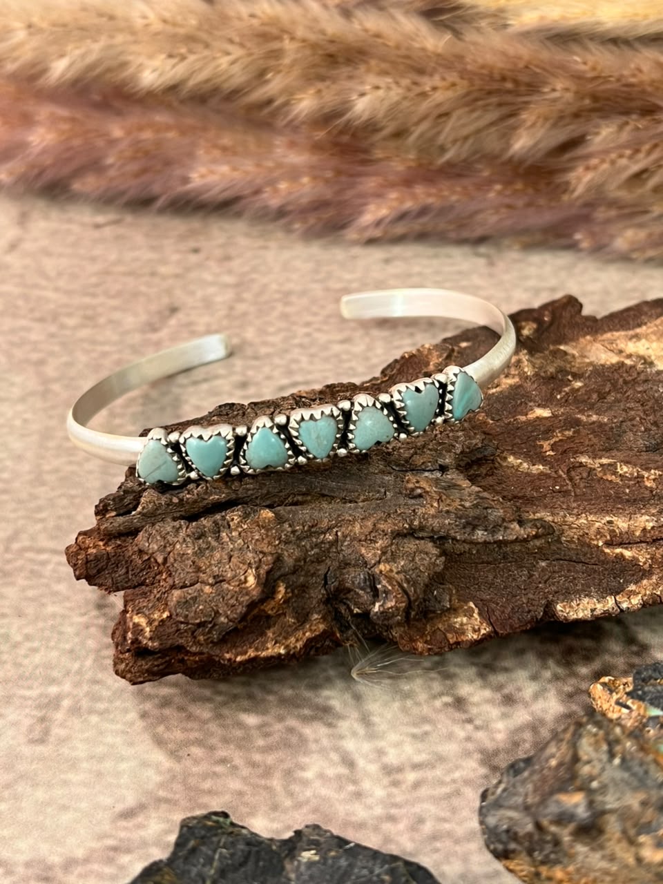 Handmade Sterling Silver Number 8 Turquoise Collection: Cuff Bracelet Signed Nizhoni