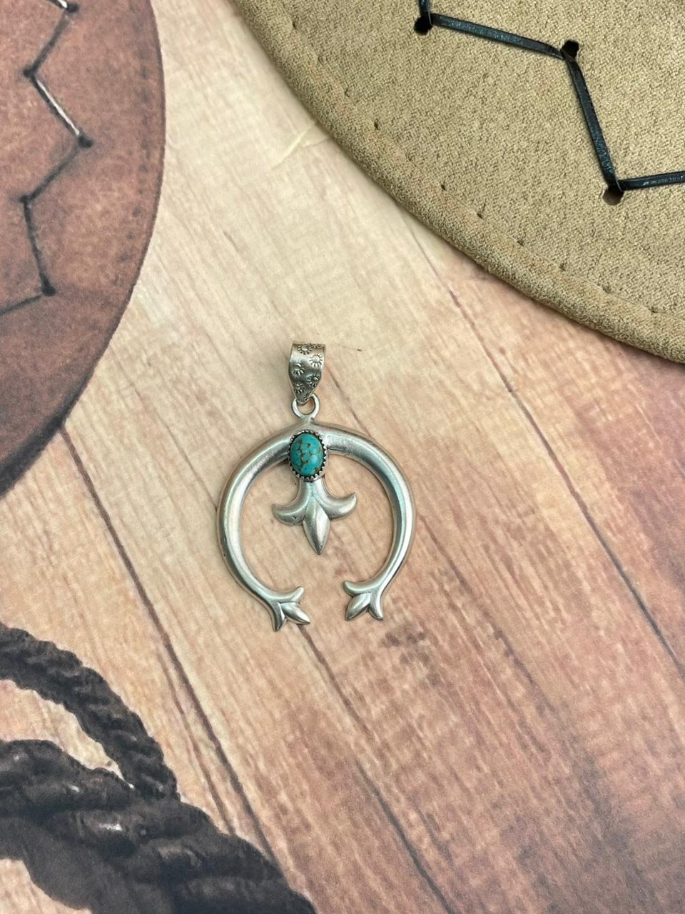 Handmade Sterling Silver Kingman Turquoise Naja Pendant "Signed Nizhoni"