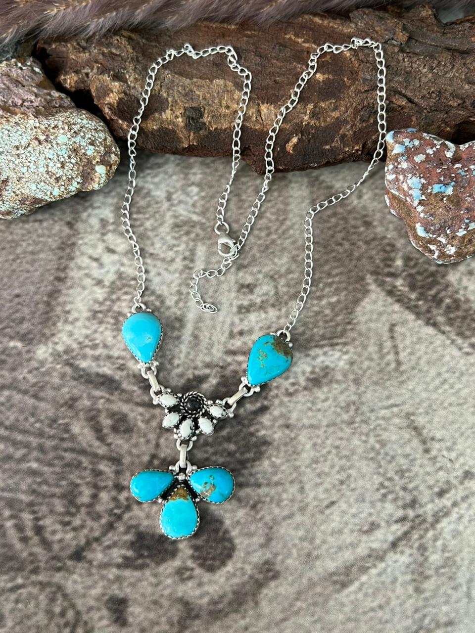 Handmade Sterling Silver Santa Maria with White Buffalo Necklace "Signed Nizhoni"