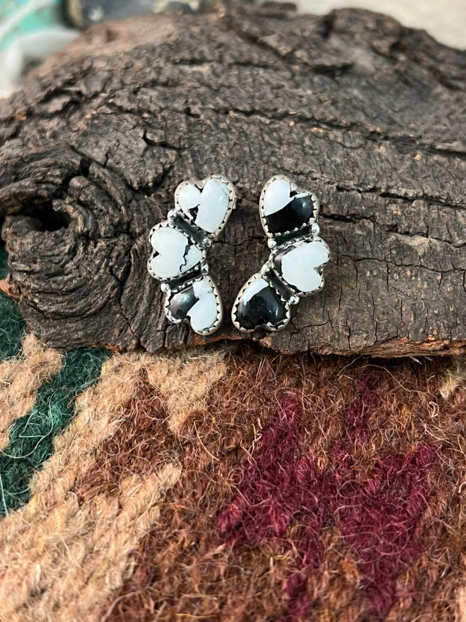 Handmade Sterling Silver White Buffalo Post Studs Earrings Signed Nizhoni