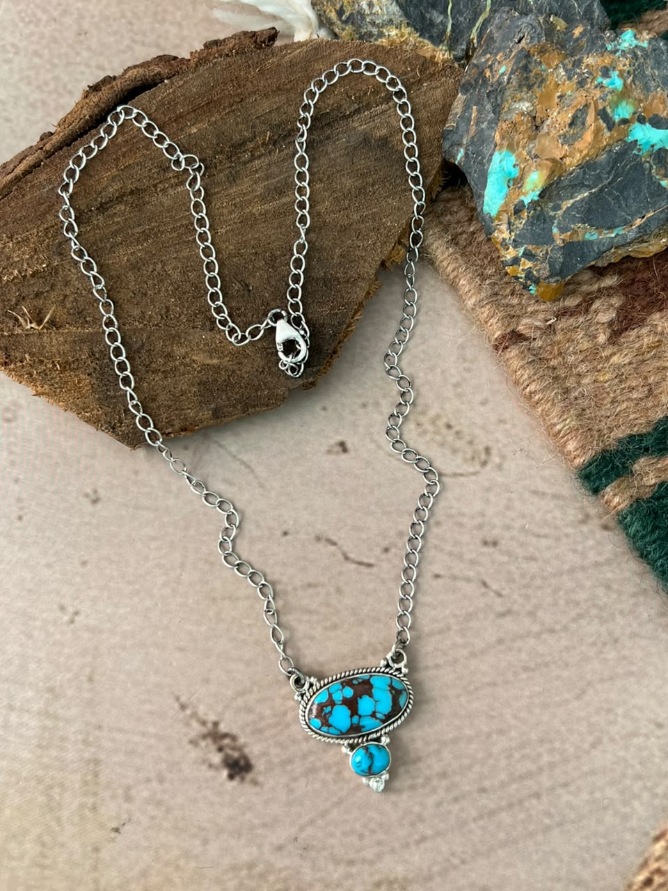 Handmade Sterling Silver Egyptian Turquoise Necklace Signed Nizhoni