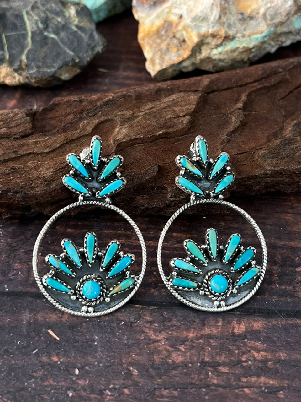 Handmade Sterling Silver Kingman Turquoise Post Earrings Signed Nizhoni
