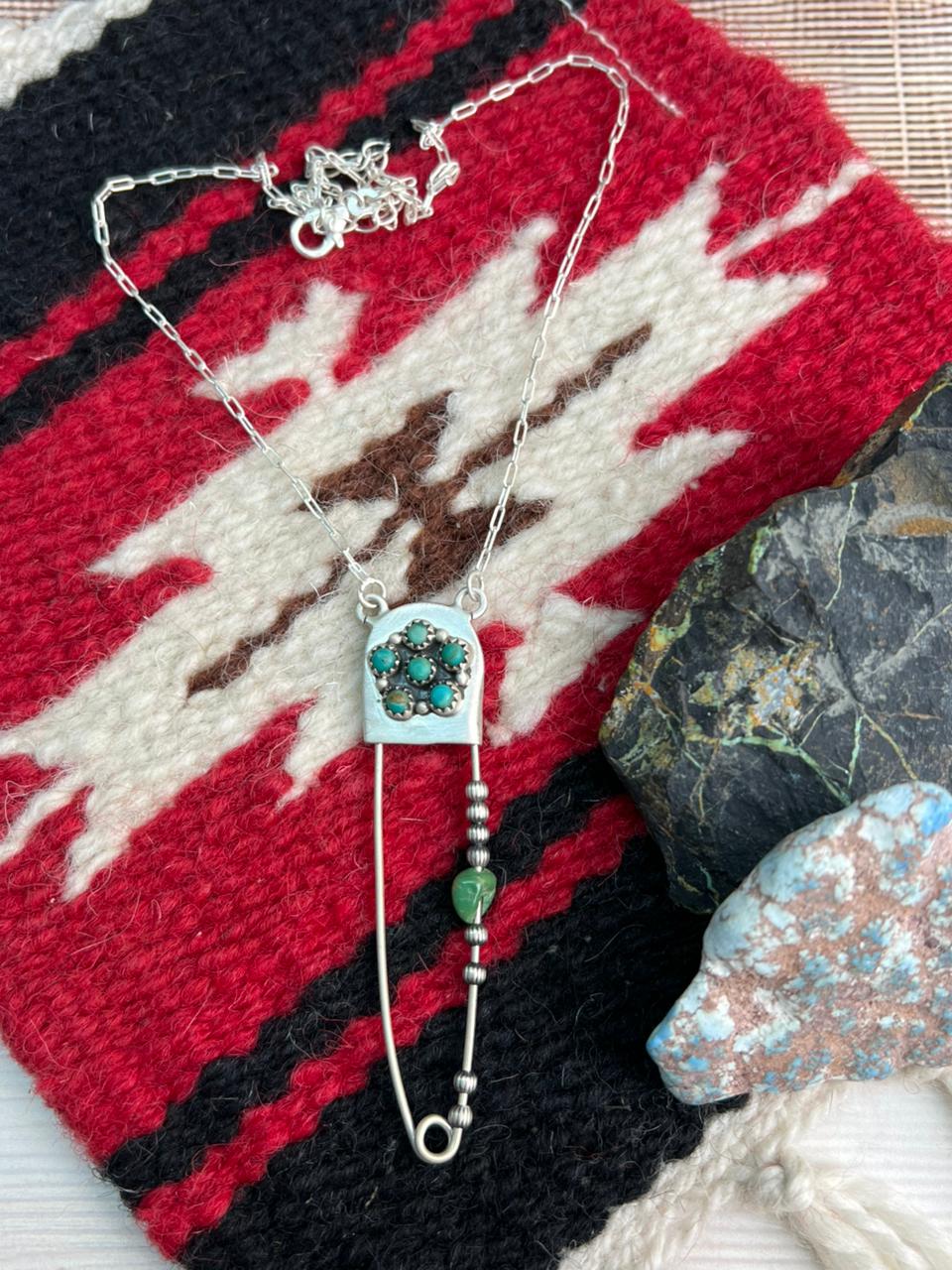 Handmade Sterling Silver Kingman Turquoise Necklace "Signed Nizhoni"