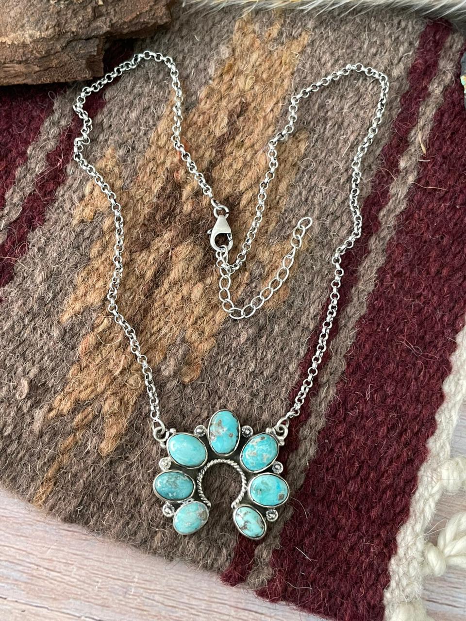 Handmade Sterling Silver White Water Turquoise Naja Necklace "Signed Nizhoni"