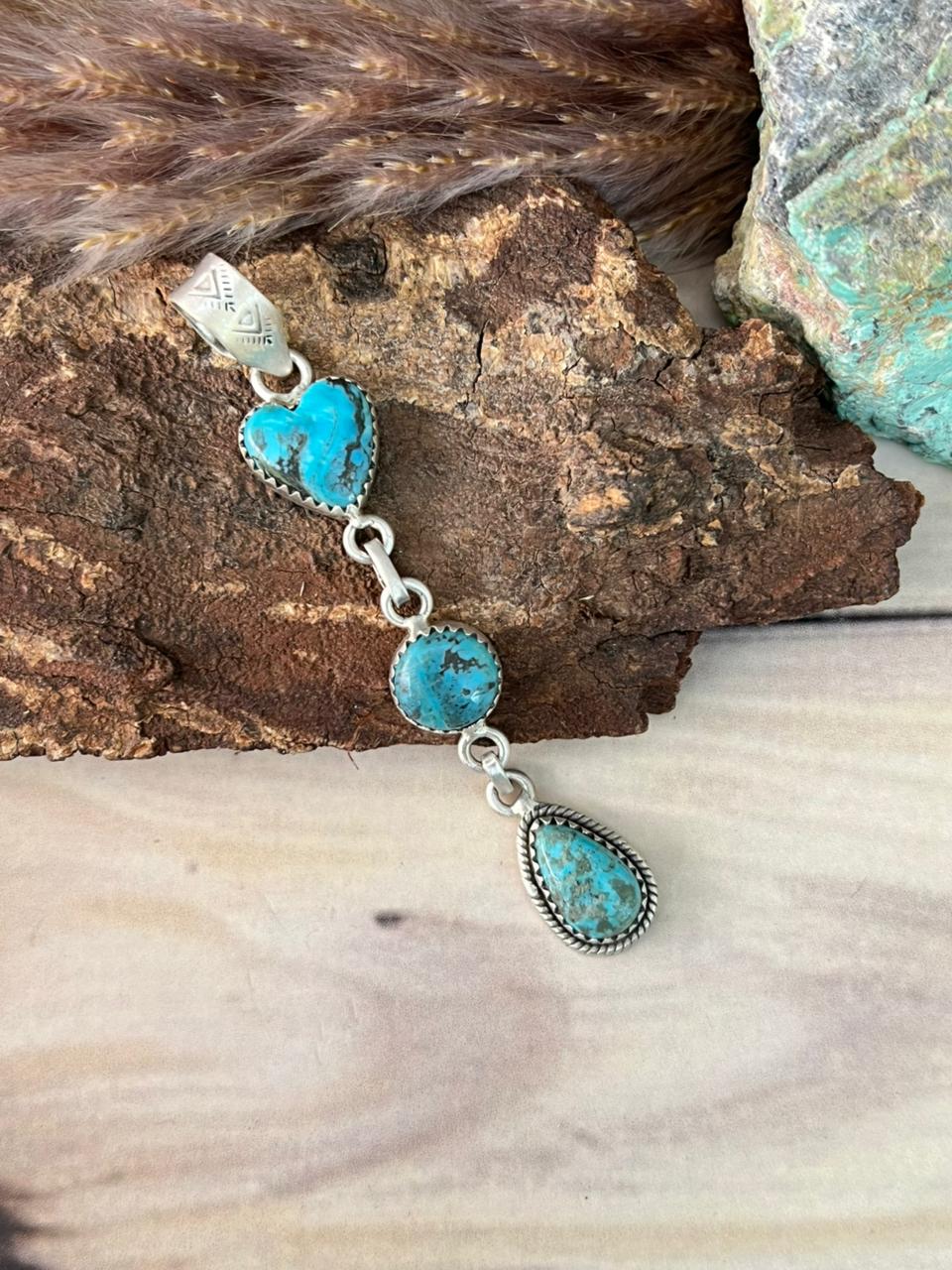 Handmade Sterling Silver Ithaca Peak Turquoise Pendant Signed Nizhoni