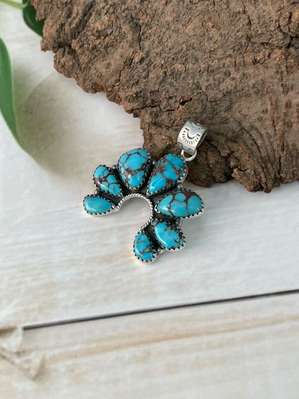 Handmade Sterling Silver Egyptian Turquoise Naja Pendant Signed Nizhoni