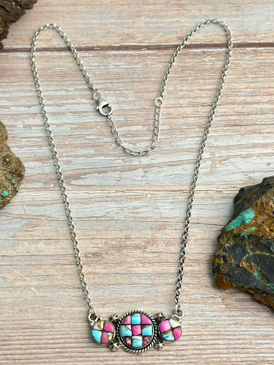 Handmade Sterling Silver Cotton Candy Necklace "Signed Nizhoni"