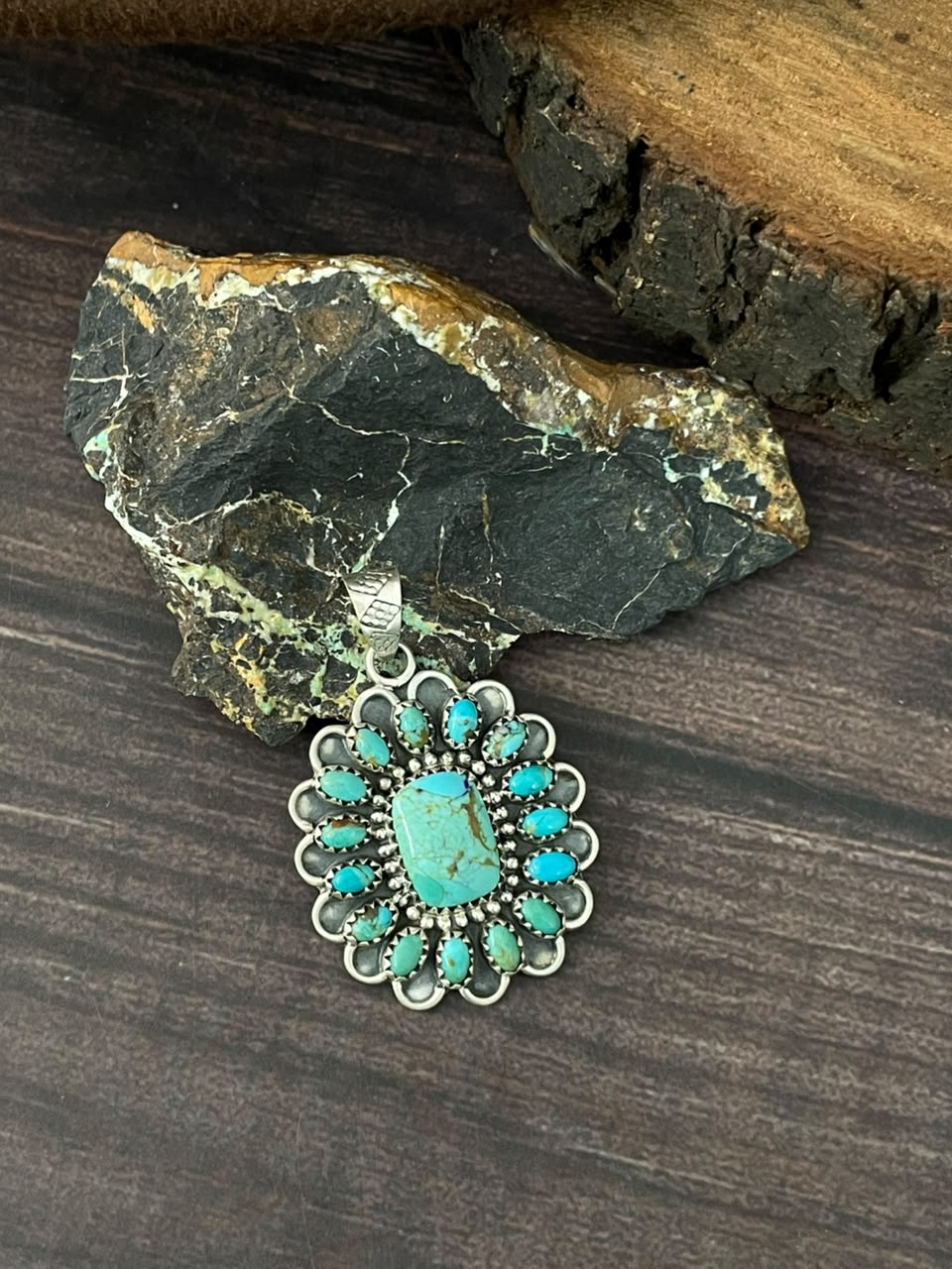 Handmade Sterling Silver Kingman Turquoise Pendant Signed Nizhoni