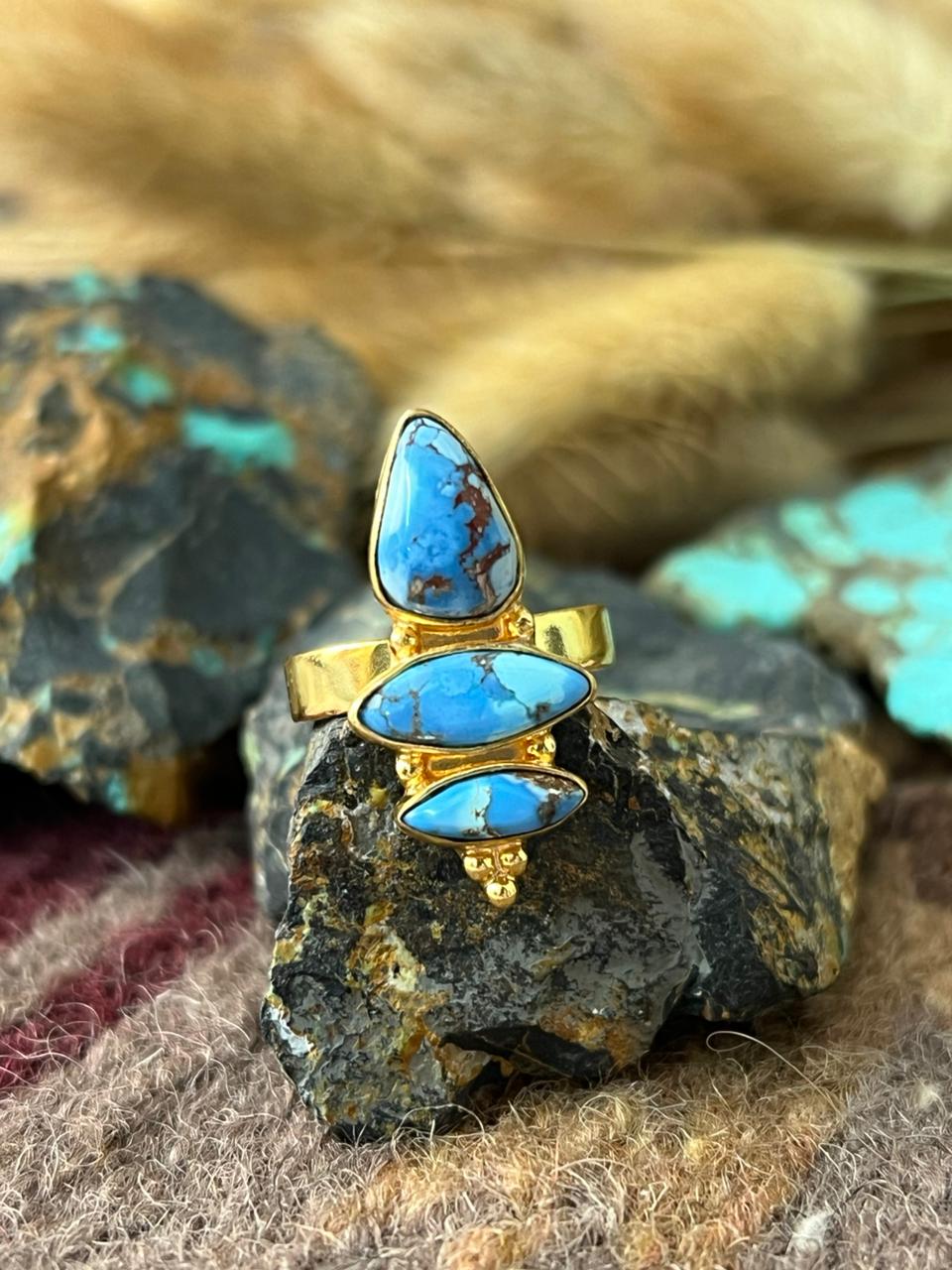 “The Golden Collection” Natural Golden Hills Turquoise Adjustable Ring