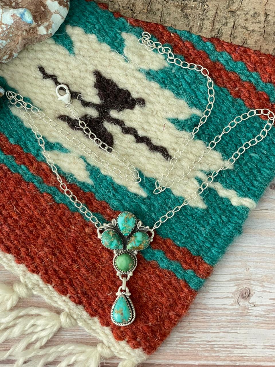 Handmade Sterling Silver Emerald Valley Turquoise Necklace "Signed Nizhoni"