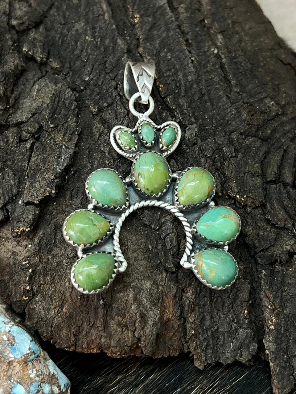 Handmade Sterling Silver Kingman Turquoise Naja Pendant "Signed Nizhoni"