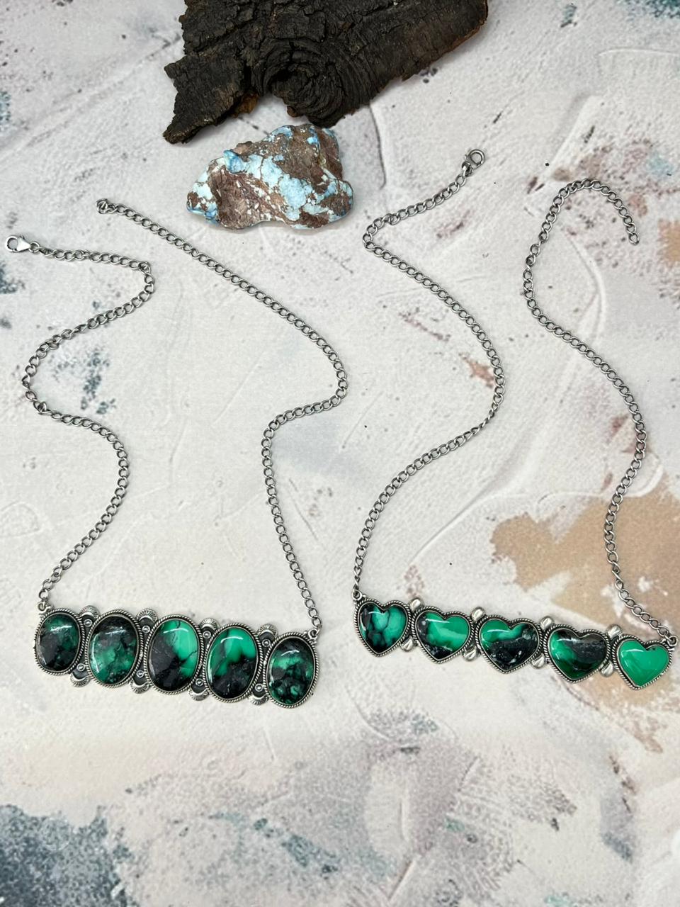 Handmade Sterling Silver Emerald Rose Heart Necklace "Signed Nizhoni"