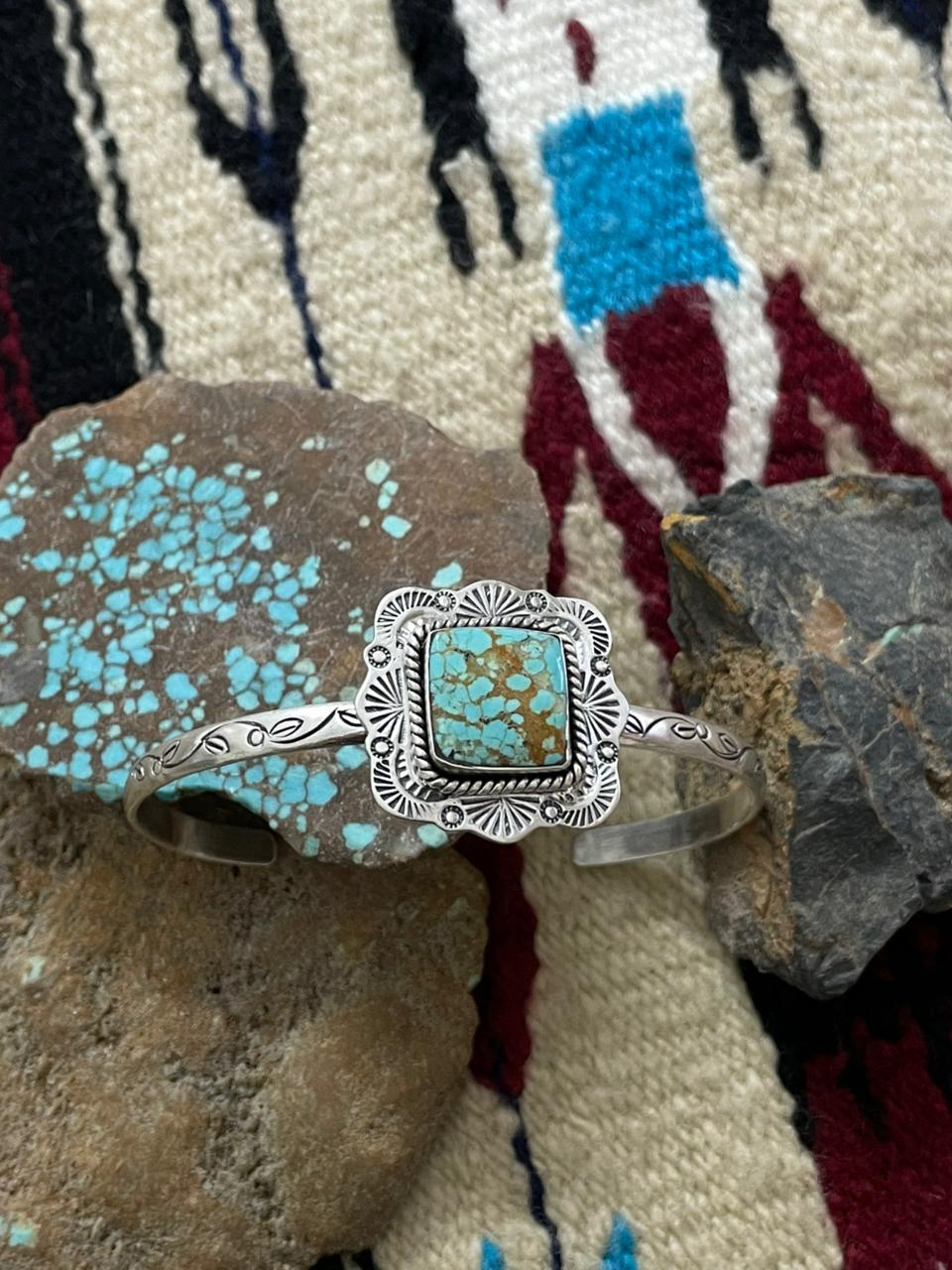 Handmade Sterling Silver Number 8 Turquoise Cuff Bracelet "Signed Nizhoni"