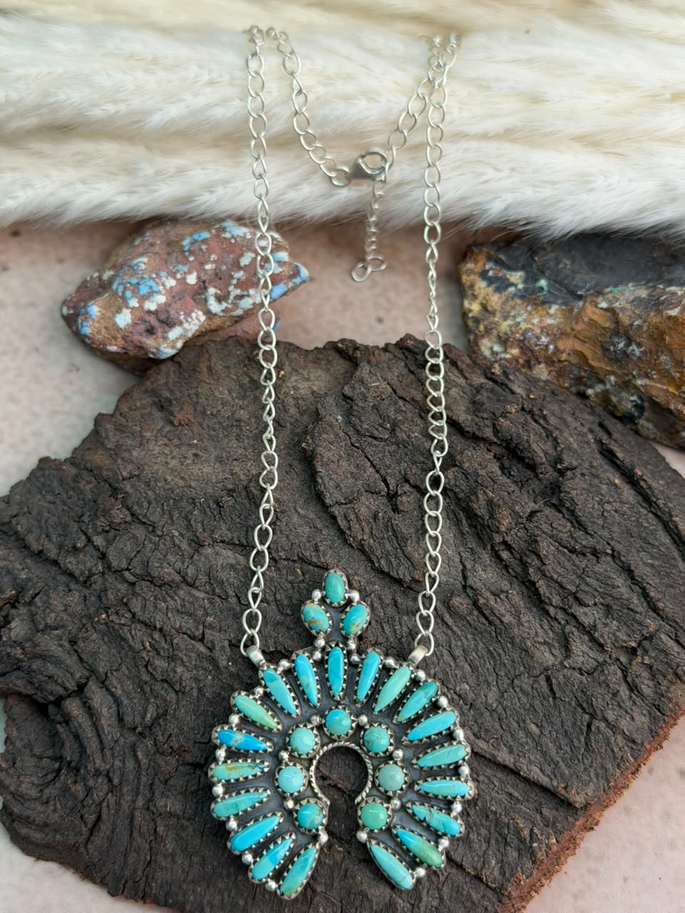 Handmade Sterling Silver Kingman Turquoise Naja Necklace Signed Nizhoni