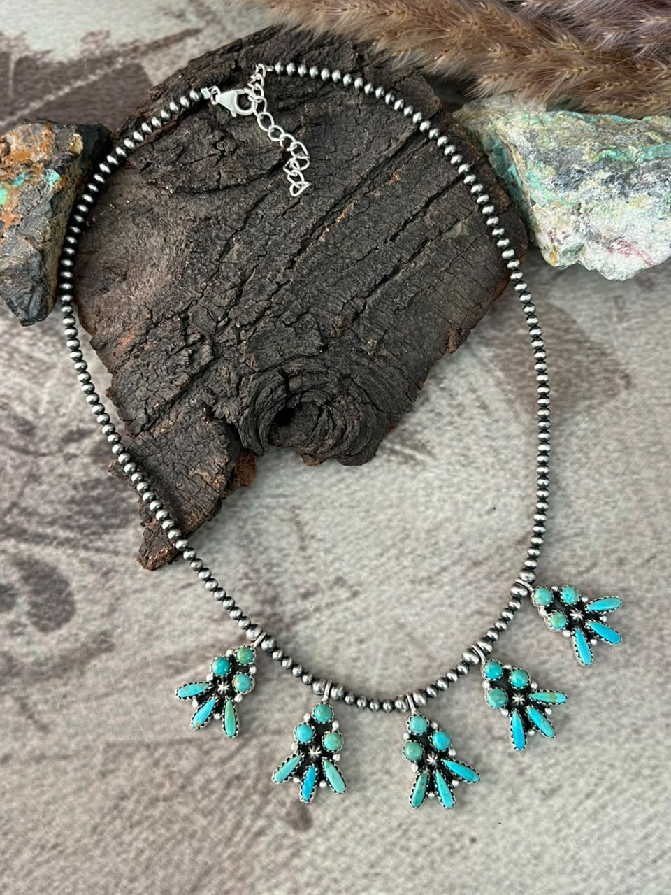 Handmade Sterling Silver Kingman Turquoise Beaded Necklace Signed Nizhoni