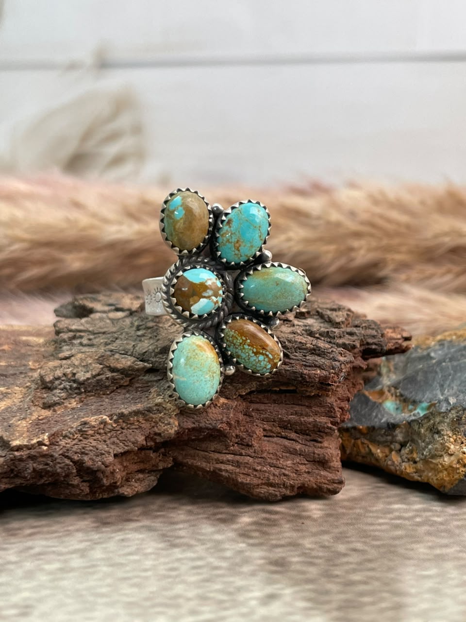 Handmade Sterling Silver Number 8 Turquoise Adjustable Ring Signed Nizhoni