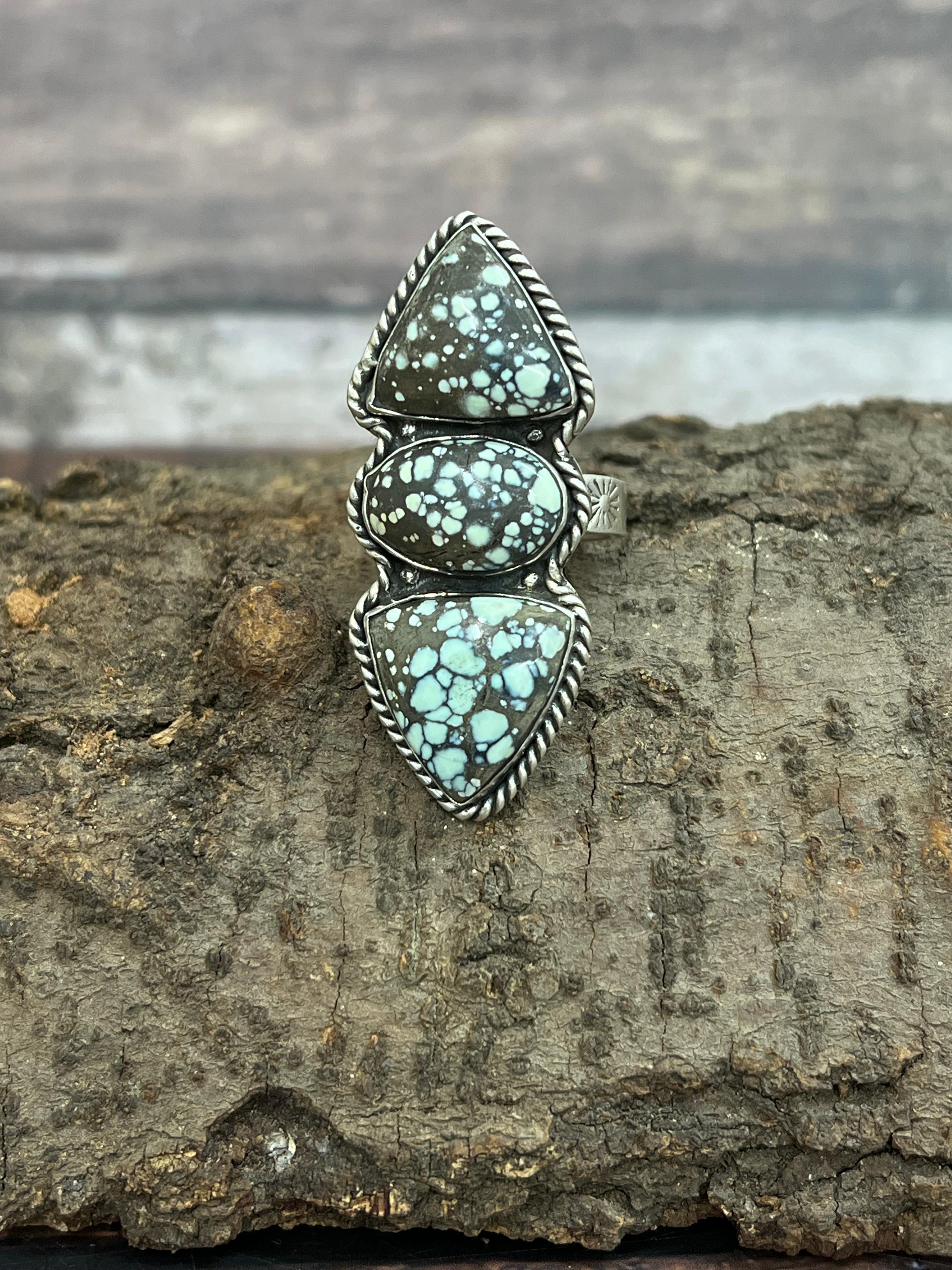 Handmade Sterling Silver Starfox Variscite Adjustable Ring Signed Nizhoni