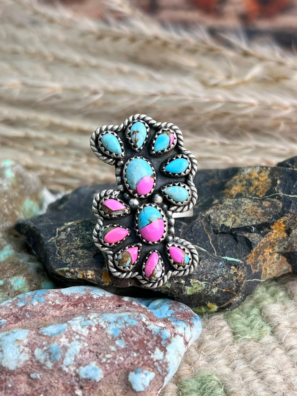 Handmade Sterling Silver Cotton Candy Adjustable Ring "Signed Nizhoni"