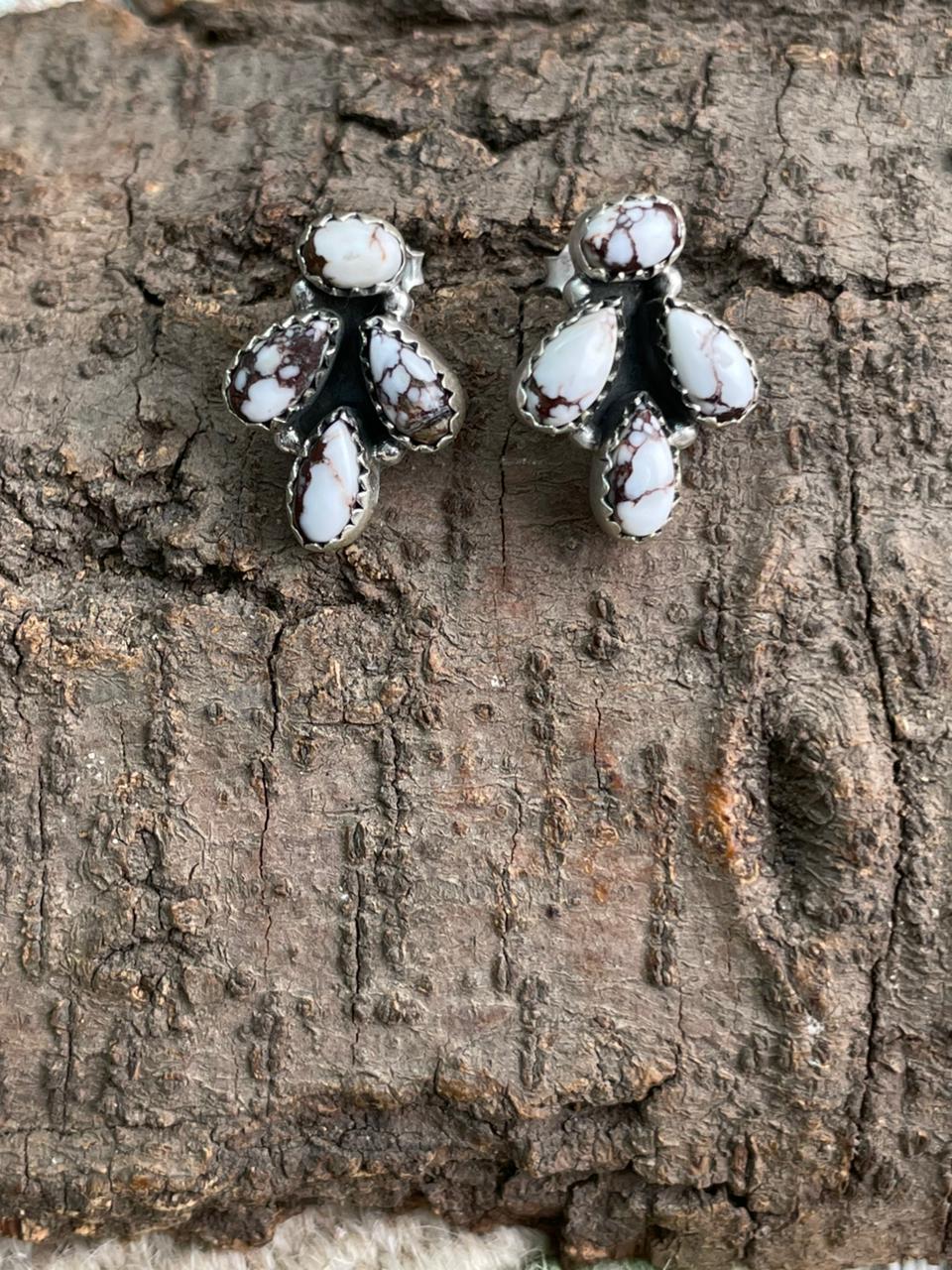 Handmade Sterling Silver Wildhorse Magnesite Post Studs Earrings "Signed Nizhoni"