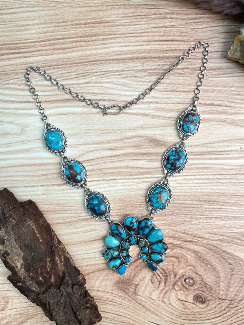 Handmade Sterling Silver Egyptian Turquoise Naja Necklace Signed Nizhoni