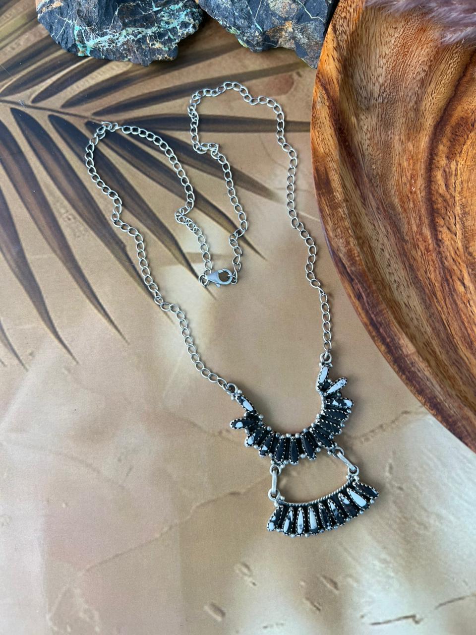 Handmade Sterling Silver White Buffalo Necklace "Signed Nizhoni"