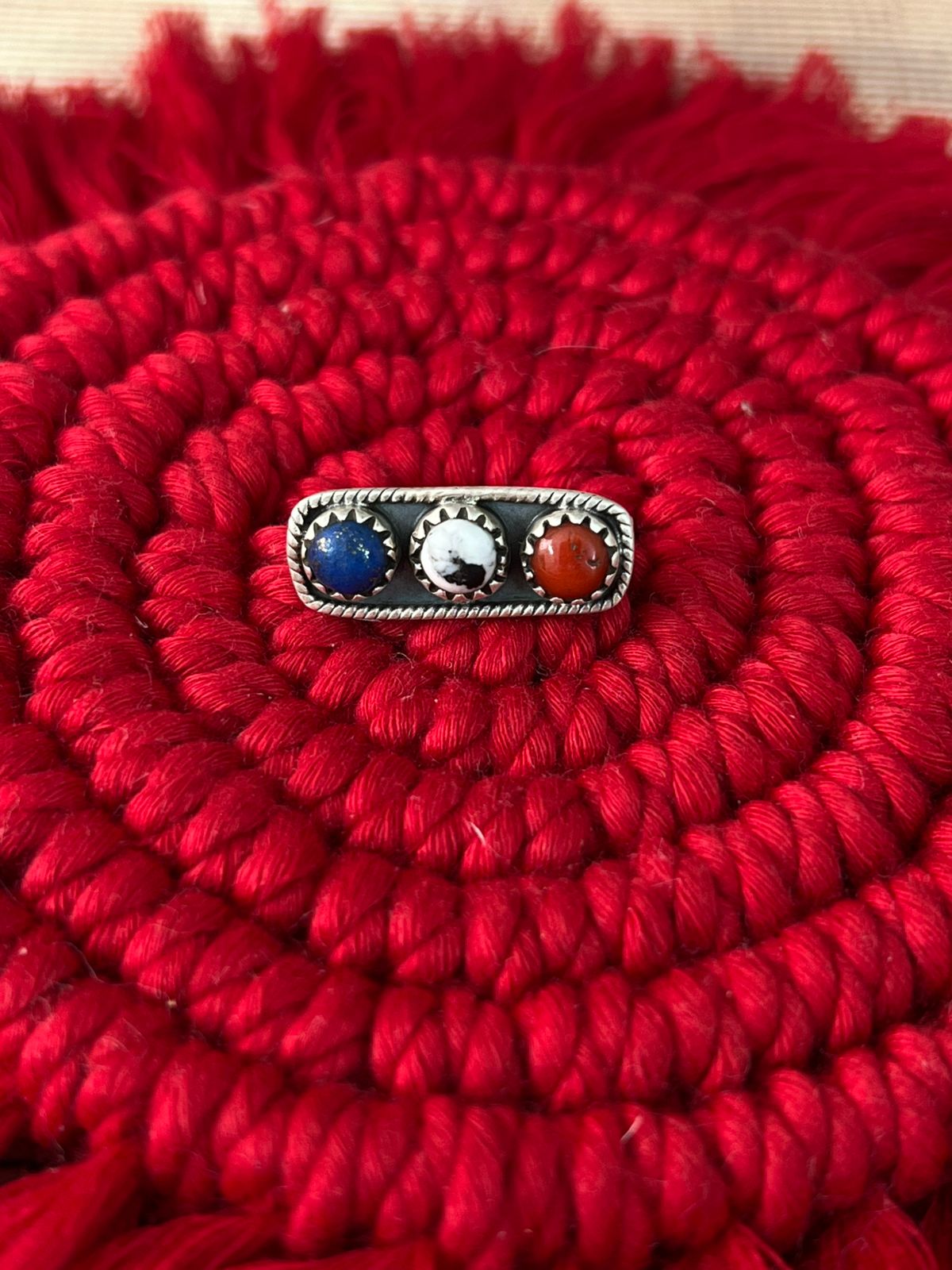 Handmade Sterling Silver 4th Of July Collection: Coral with Lapis and White Buffalo Watch Charm  "Signed Nizhoni"
