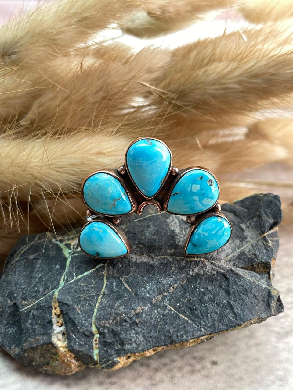 Handmade Copper Sierra Bella Turquoise Naja Adjustable Ring