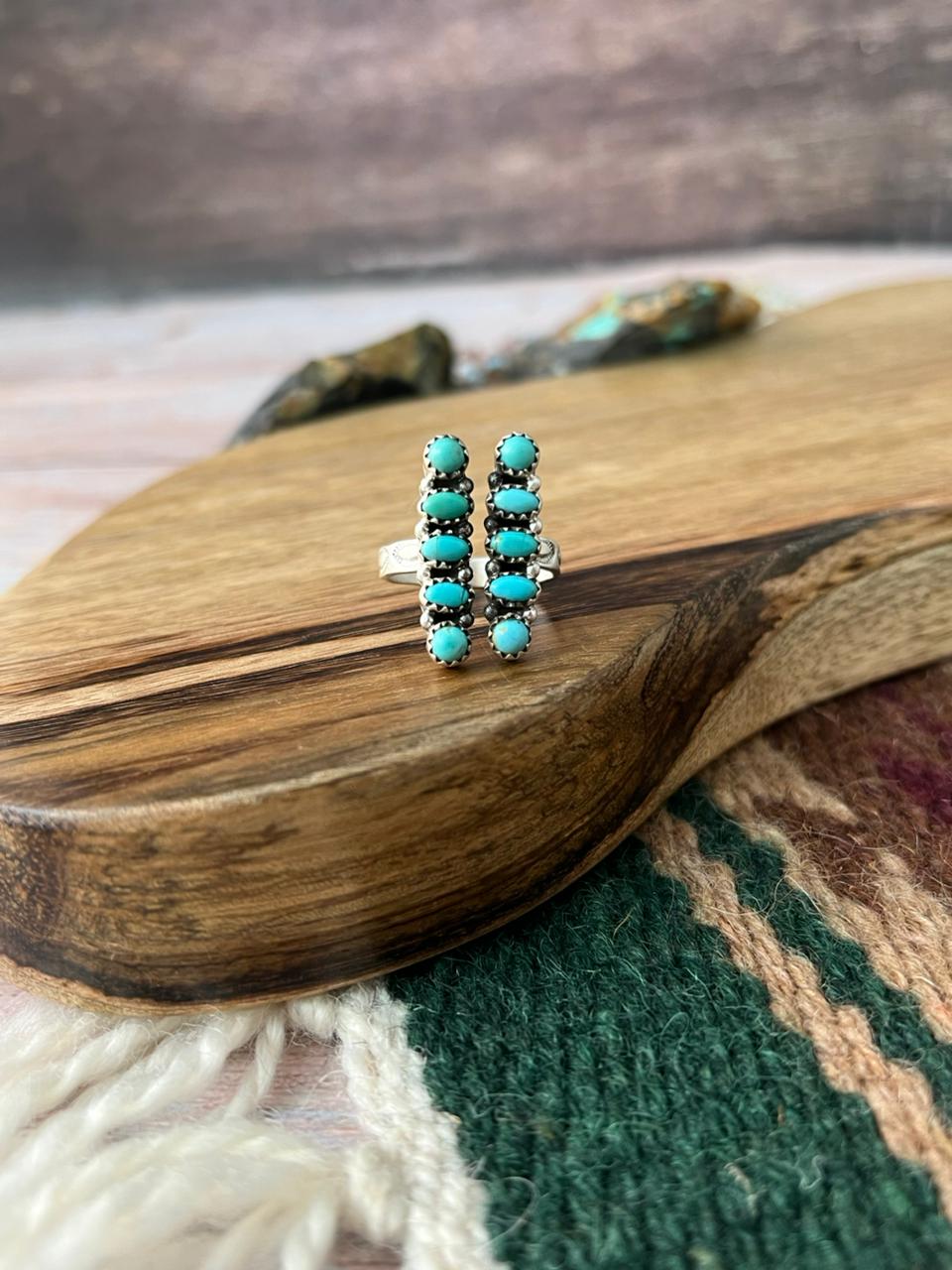 Handmade Sterling Silver Kingman Turquoise Adjustable Ring "Signed Nizhoni"