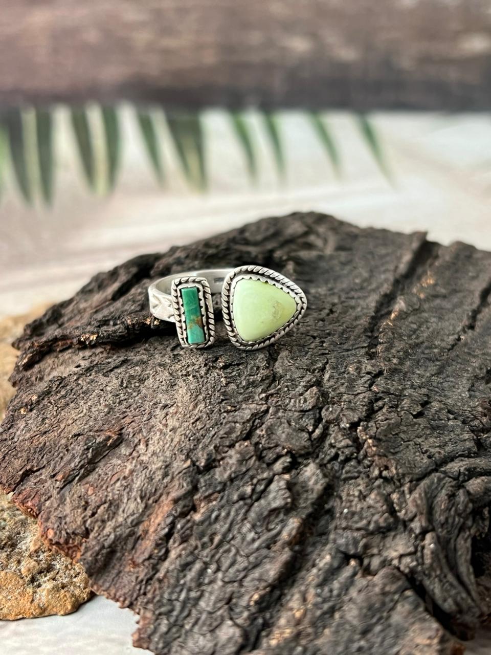 Handmade Sterling Silver Sonoran Mountain with Palomino Turquoise Adjustable Ring "Signed Nizhoni"