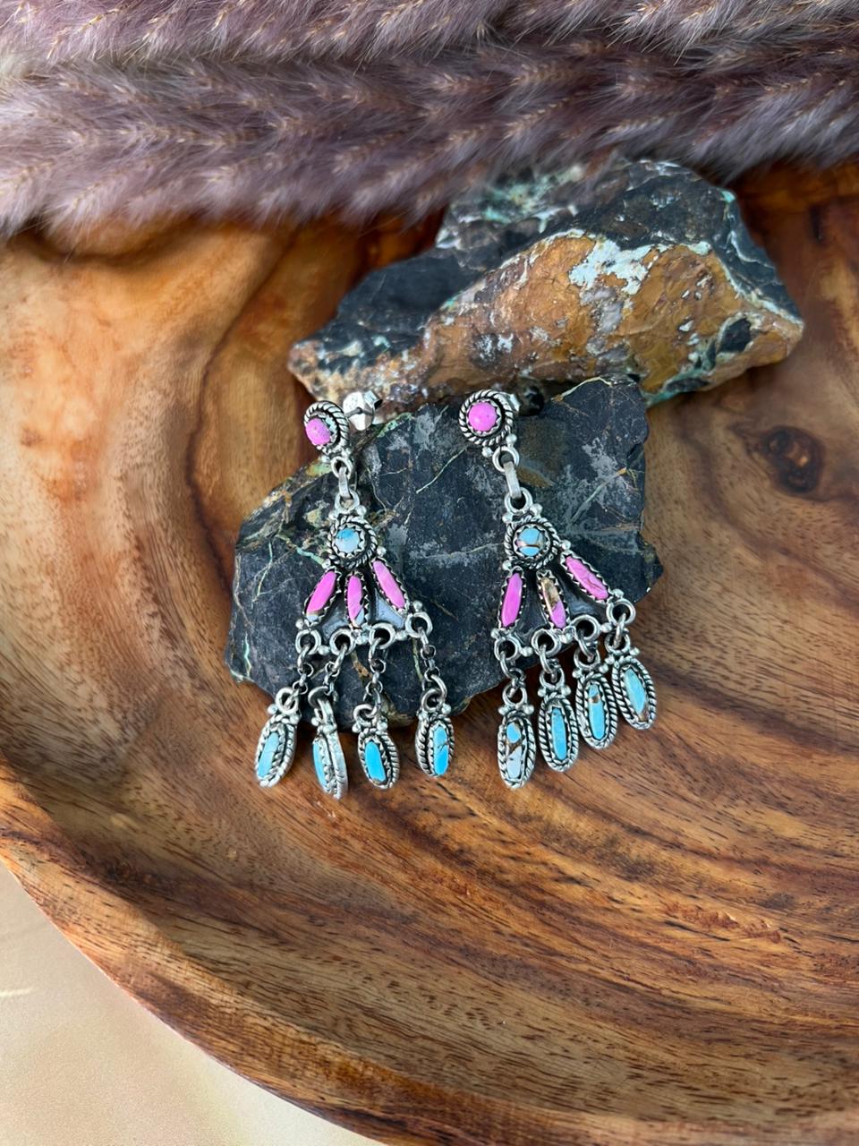 Handmade Sterling Silver Cotton Candy Post Dangle Earrings "Signed Nizhoni"