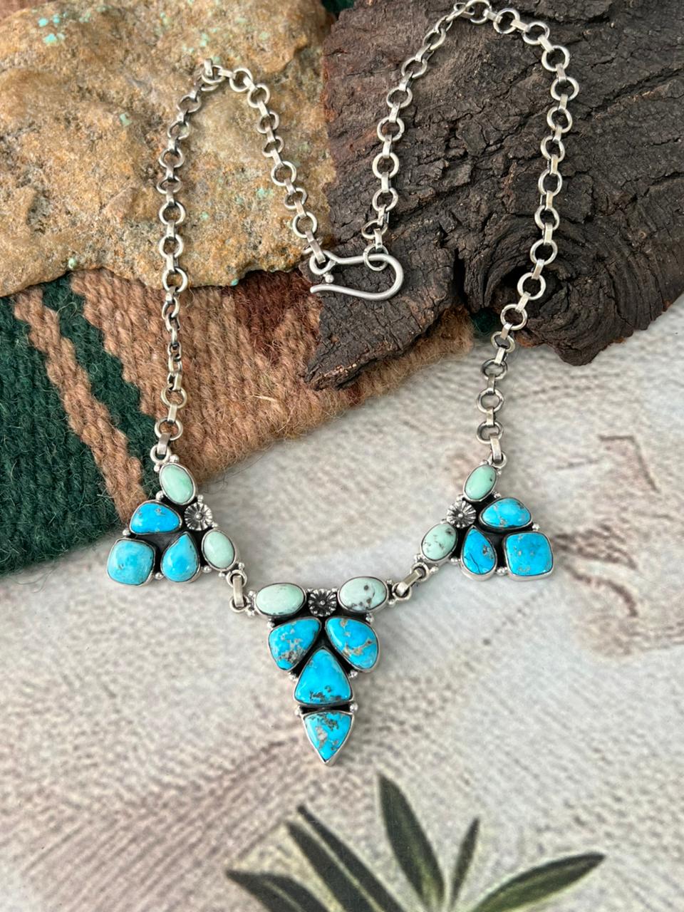 Handmade Sterling Silver Sierra Bella with Paloma Turquoise Necklace "Signed Nizhoni"
